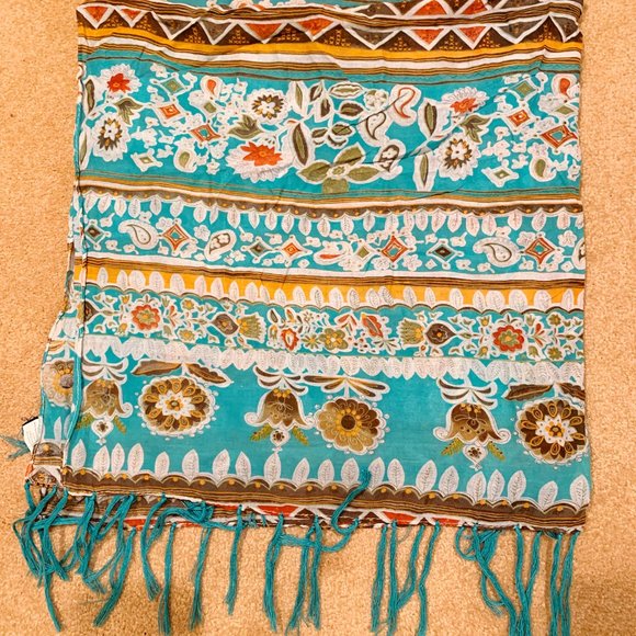 Teal Boho Fringe Lightweight Scarf - Picture 2 of 4